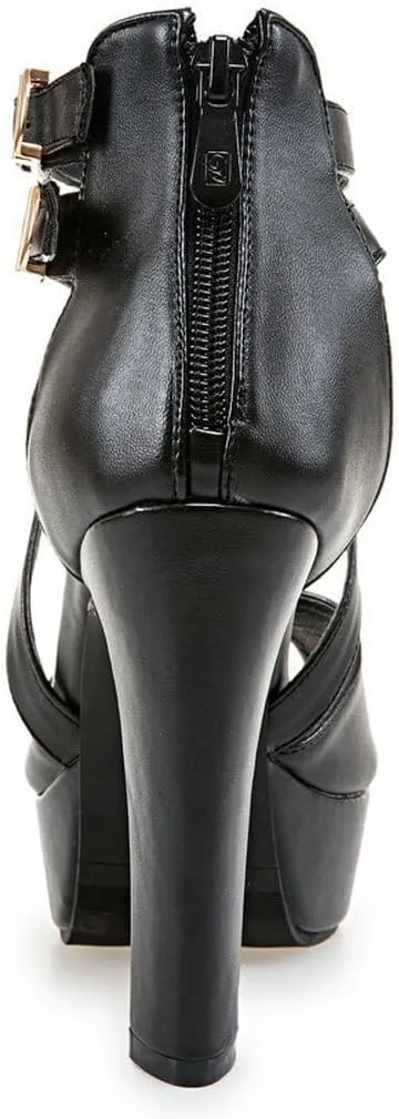 DINTAHA Crisscross Strappy Peep Toe Platform Sandals Chunky High Heel Peep Toe Pumps Goth Shoes