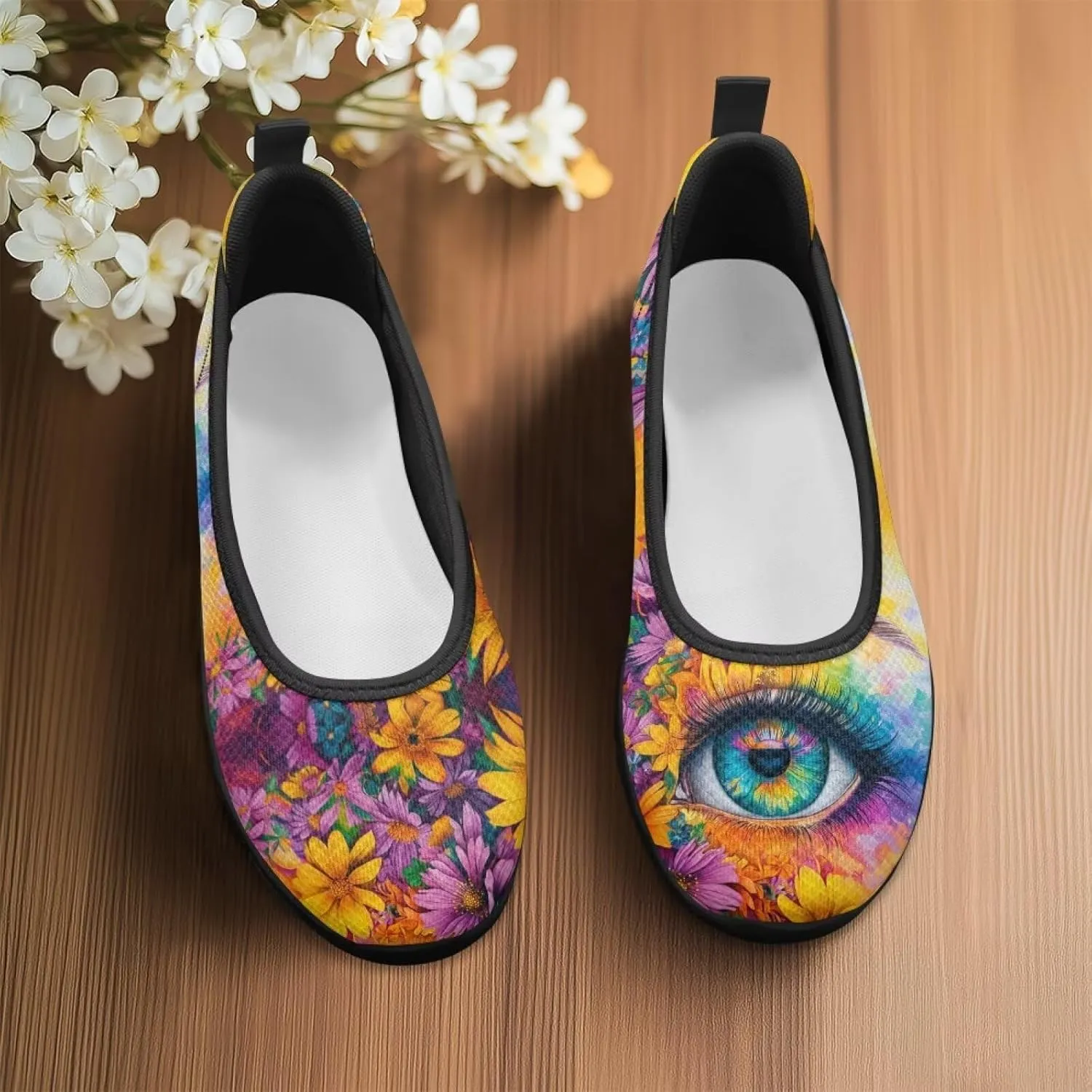 Doojoayie Art Casual Slip On Shoes for Ladies Flat Shoes Comfort for Dalil Casual