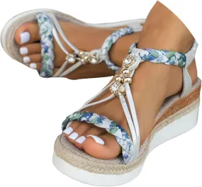 Eduavar Sandals Women Open Toe Buckle Ankle Strap Espadrilles Flatform Wedge Casual Sandal for Dressy Casual Summers Beach