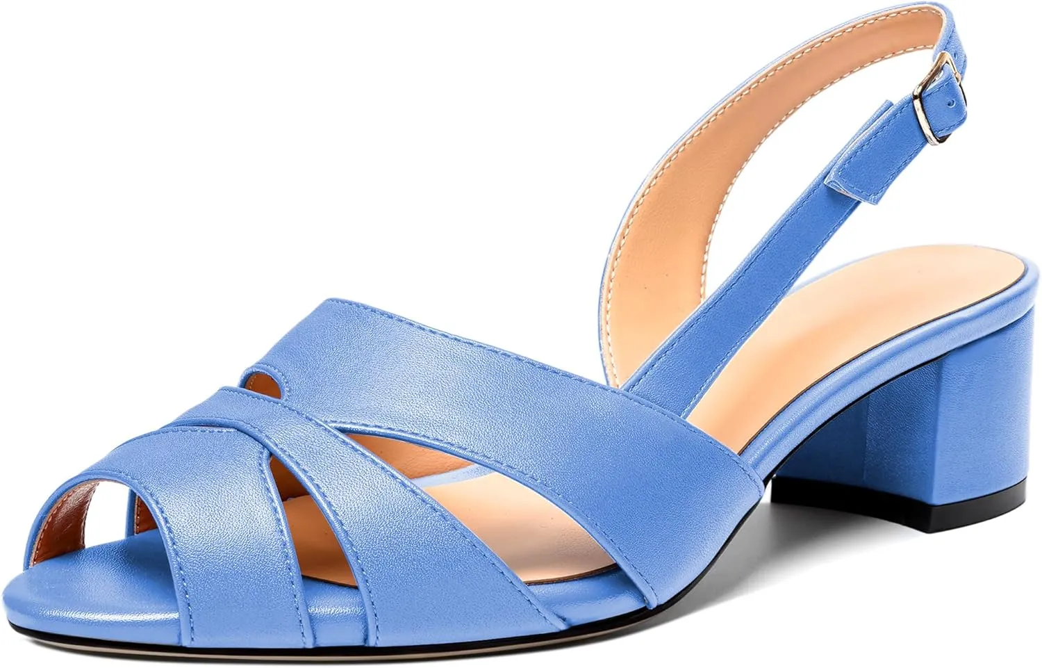 Esvowido Women's Block Heel Sandals Peep Toe Low Heels Slingback Sandals Chunky Heels Ankle Strap Summer Shoes 2 Inch