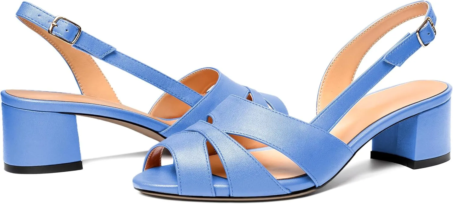Esvowido Women's Block Heel Sandals Peep Toe Low Heels Slingback Sandals Chunky Heels Ankle Strap Summer Shoes 2 Inch
