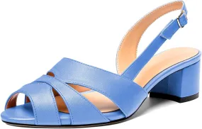 Esvowido Women's Block Heel Sandals Peep Toe Low Heels Slingback Sandals Chunky Heels Ankle Strap Summer Shoes 2 Inch