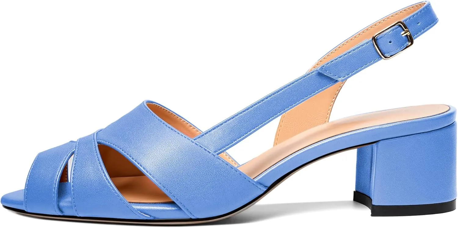 Esvowido Women's Block Heel Sandals Peep Toe Low Heels Slingback Sandals Chunky Heels Ankle Strap Summer Shoes 2 Inch
