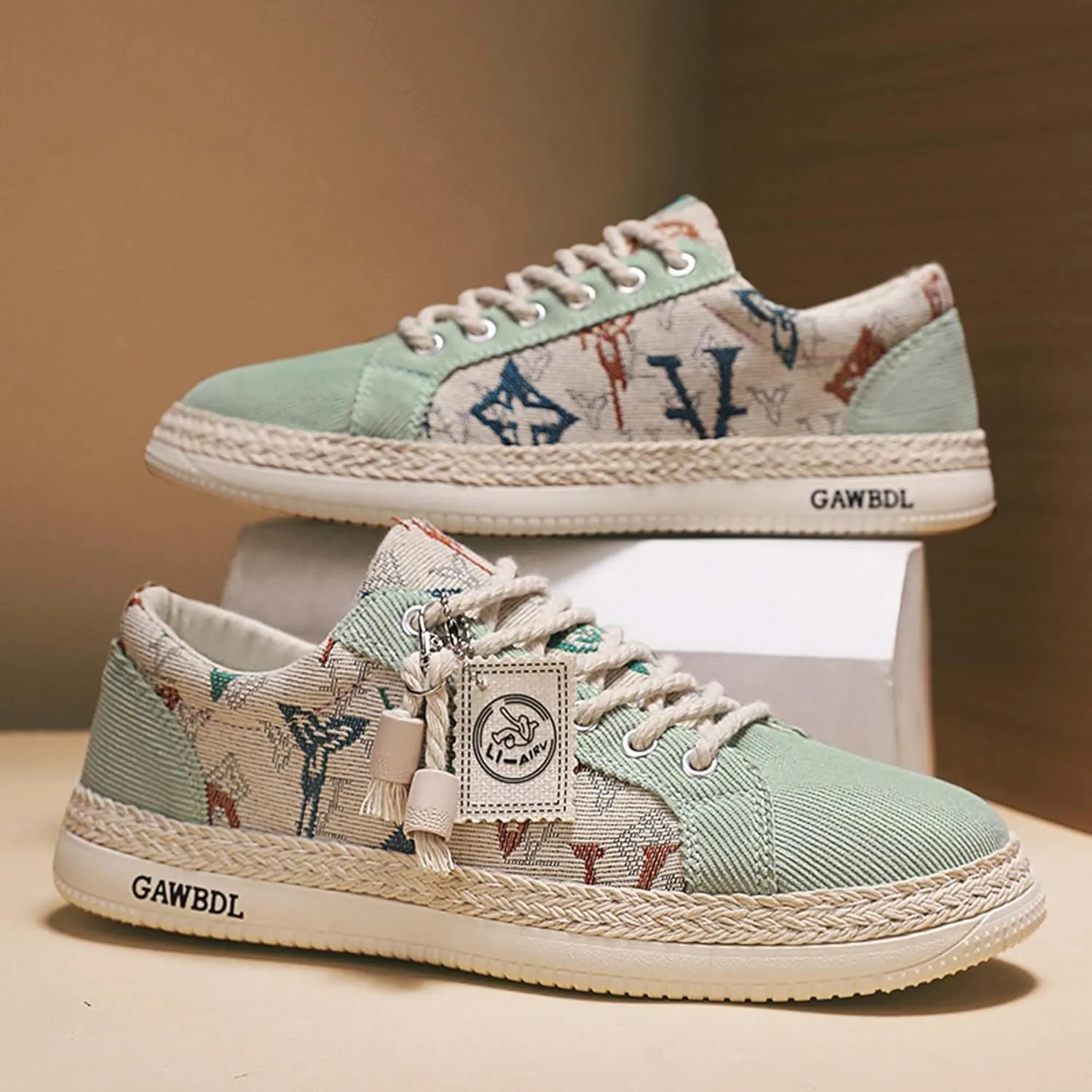Men's Casual Sneakers Fashion Lace-up Canvas Casual Shoes Comfortable Lightweight Slip On Shoes Outdoor Breathable Non-Slip Walking Shoes Casual Loafers