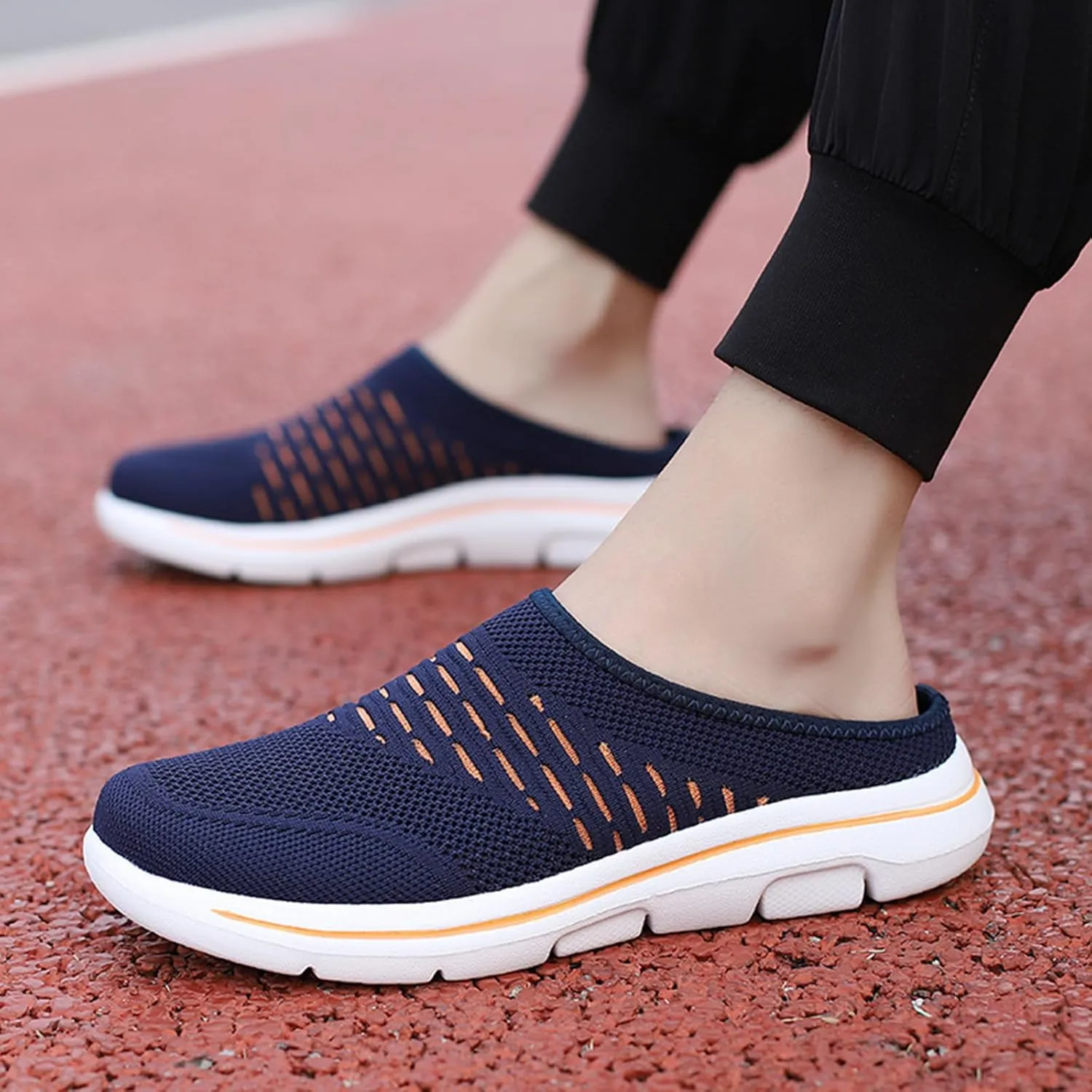 Mens Womens Mules & Clogs Breathable Mesh Walking Mules Fashion Sneakers Open Back Slip On Shoes Breathable Slippers Closed Toe Slides Low Wedge Slip On Shoes Outdoor Beach Sandals Unisex