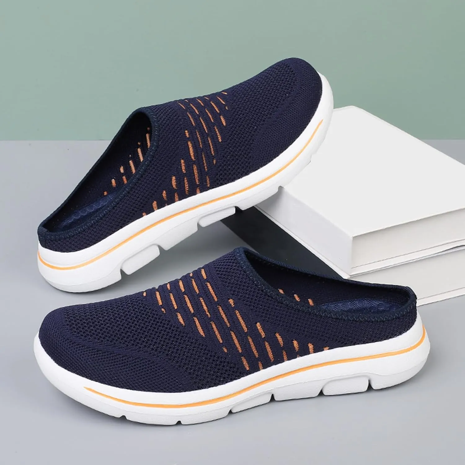 Mens Womens Mules & Clogs Breathable Mesh Walking Mules Fashion Sneakers Open Back Slip On Shoes Breathable Slippers Closed Toe Slides Low Wedge Slip On Shoes Outdoor Beach Sandals Unisex