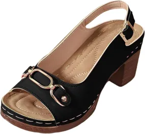 Orthopedic Sandals for Women Strappy Low Chunky Block Heel Sandals Adjustable Slingback Open Toe Heeled Sandal Beach Dress Comfortable Outdoor Shoes