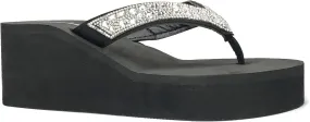 REDVOLUTION New Women's Rhinestone Sandals High | Low Platform T-Strap Jewel Sandals High Wedge Flip Flops
