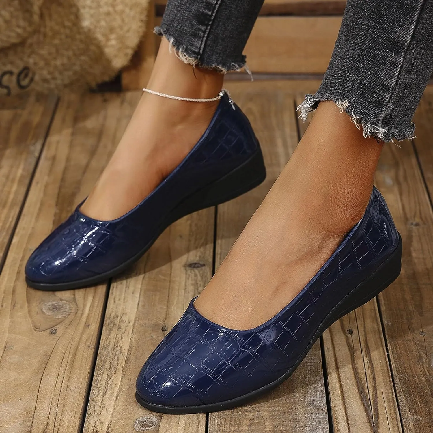 Women's Leather Closed Toe 2 Inch Mid Wedges Heels with Arch Support Round Toe Comfortable Dress for Sneaker Casual Shoe