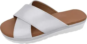 Women's Leather Platform Wedge Sandals Roman Bohemian Open Toe Slip On Beach Casual High Heels Dressy Slippers
