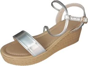 Women's Sandals Ladies Summer Casual Shiny Leather Solid Colour Slope Heel Beach Large Size Sandals Arch Supports