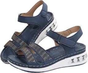 Women's Sandals Rhinestones Sparkly Open Toe Platform Sandals Adjustable Hook Loop Magic Tape Shoes Summer Hiking Athletic Walking Shoes 2025