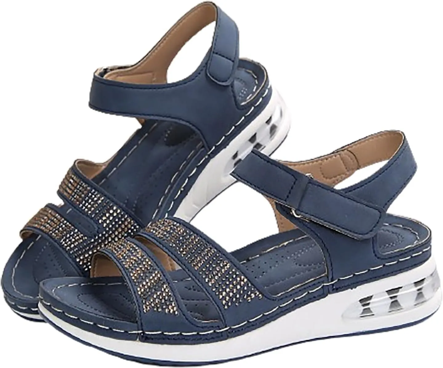 Women's Sandals Rhinestones Sparkly Open Toe Platform Sandals Adjustable Hook Loop Magic Tape Shoes Summer Hiking Athletic Walking Shoes 2025