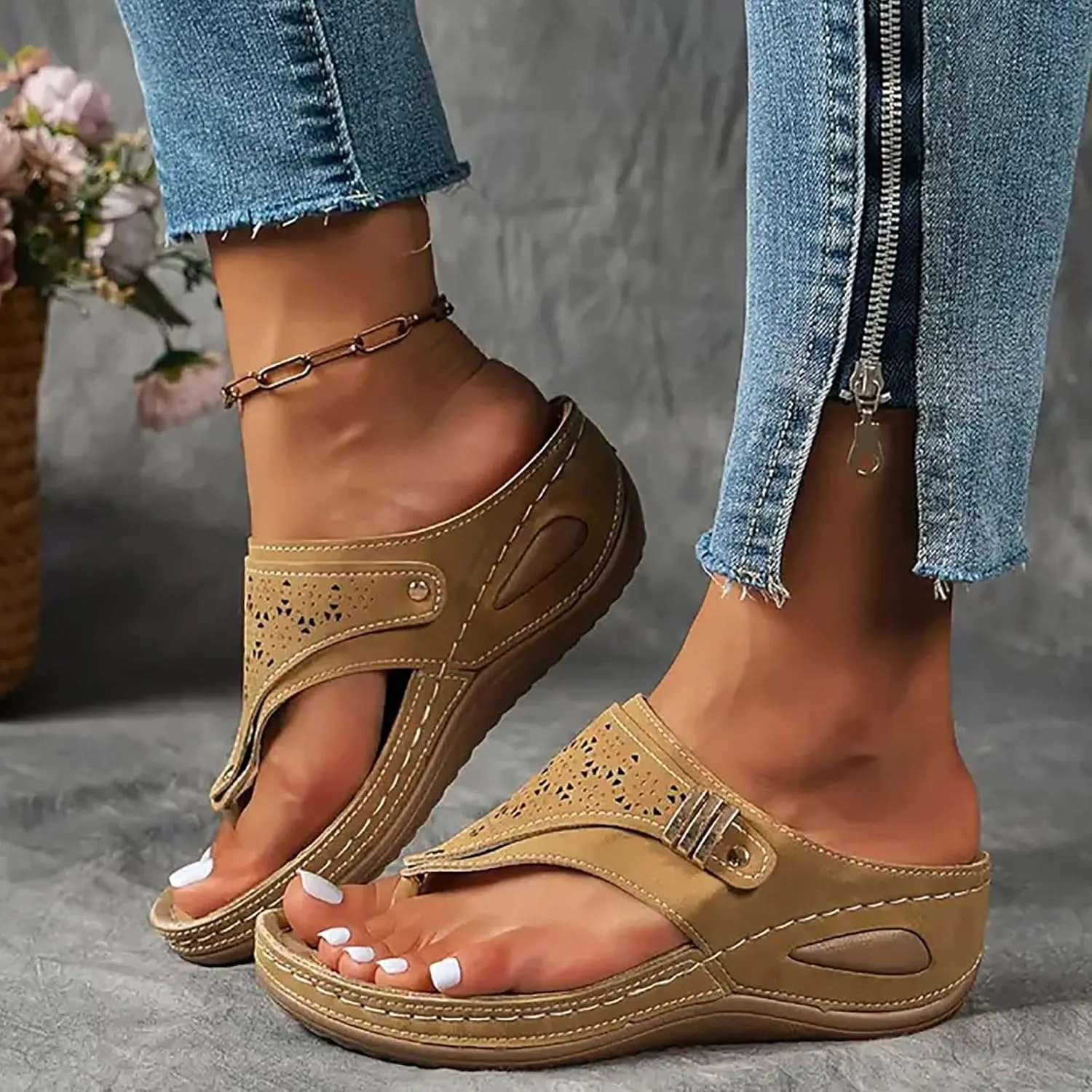 Women's Sandals Women Shoes Wedge Heel Platform Sandals Stylish Correctable Bohemian Beach Nine Sandals for Women Size 8