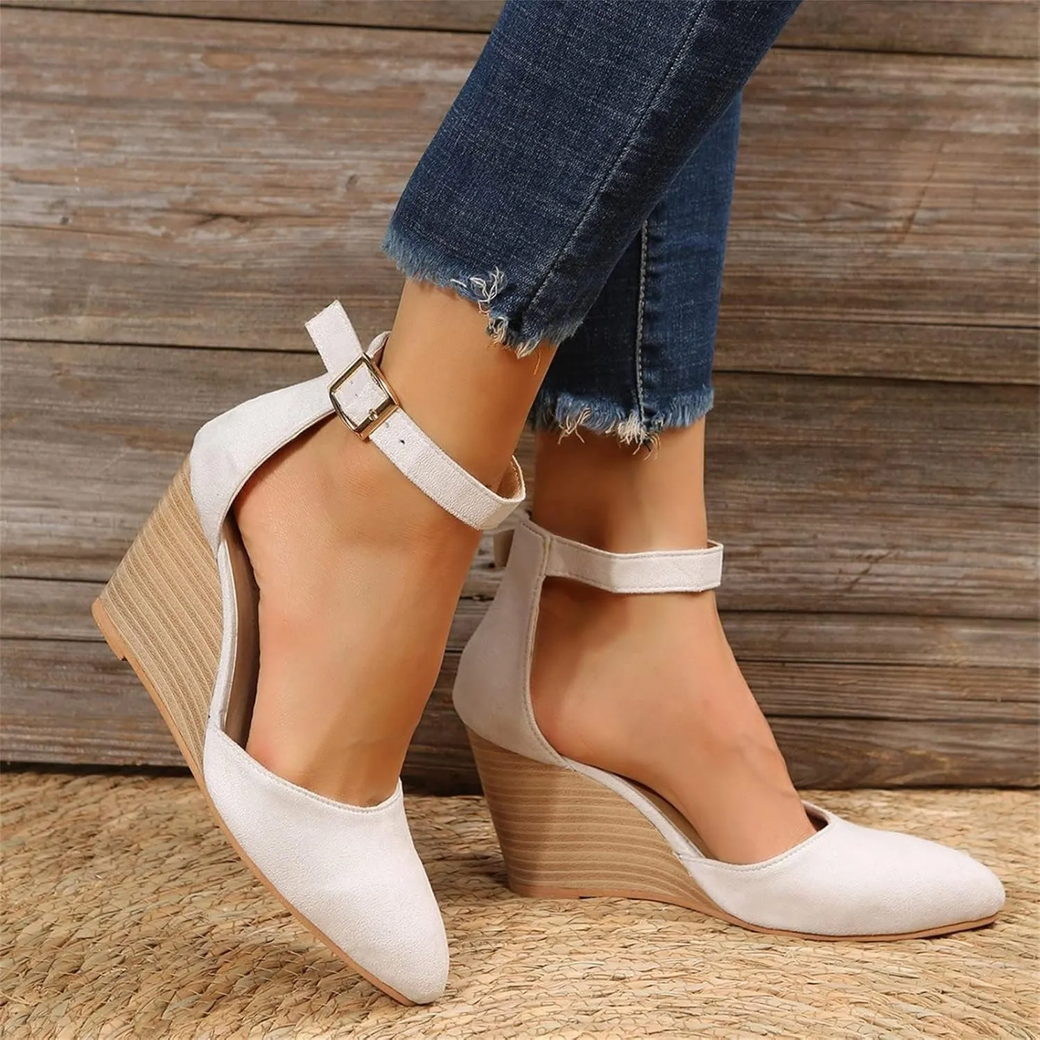 Womens Wedge Shoes Closed Toe Ankle Strap Espadrilles Dressy Casual High Heels Comfortable Platform Sandals