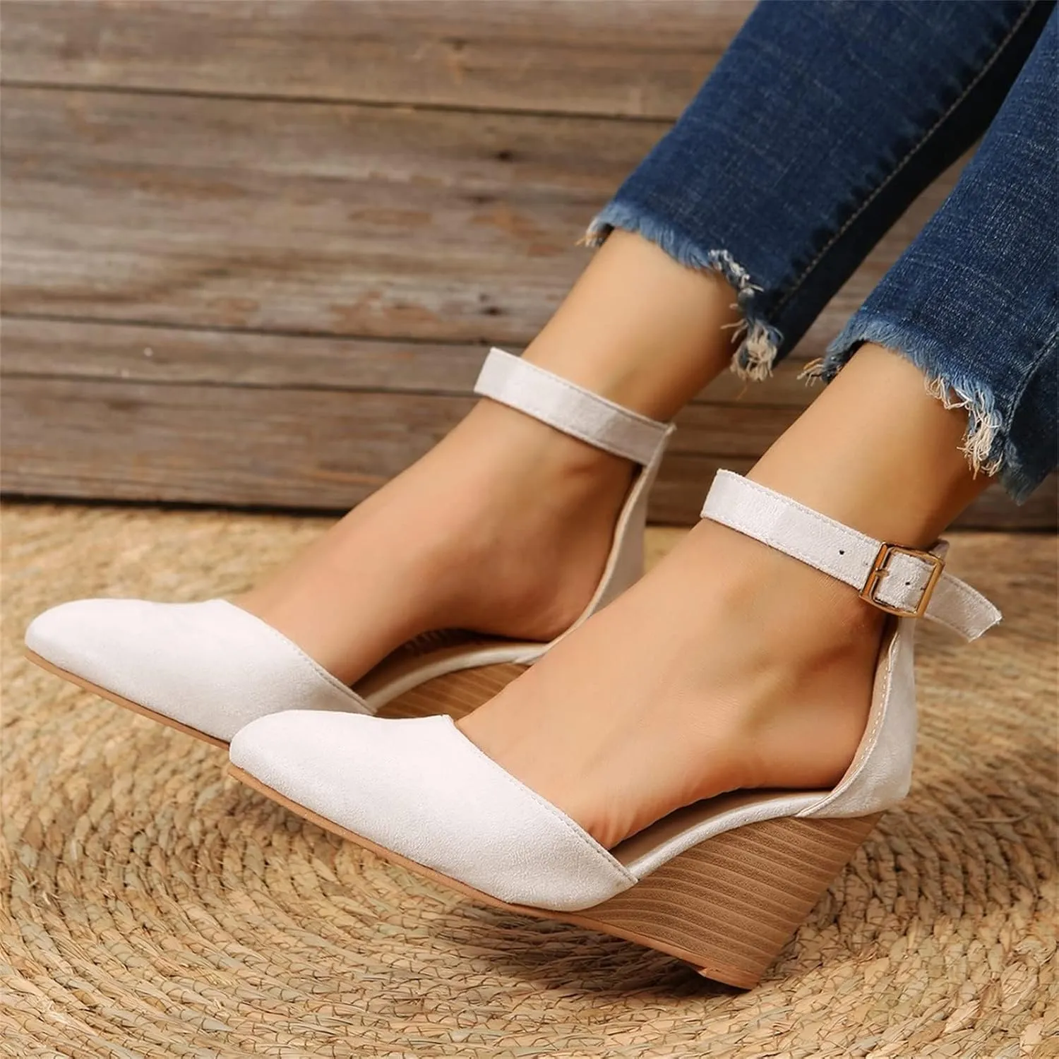 Womens Wedge Shoes Closed Toe Ankle Strap Espadrilles Dressy Casual High Heels Comfortable Platform Sandals